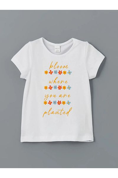 LC Waikiki Lcw Eco Orange Crew Neck Printed Girls' T-Shirt and Shorts 2-Piece