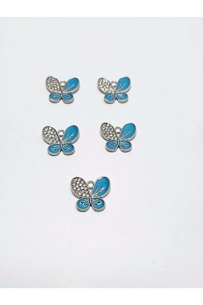 Yüksel Boncuk Butterfly Model Blue Color Silver Plated Hobby Jewelry Spacer Material (1 Pack 5 Pcs)