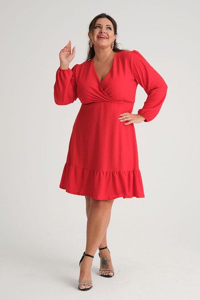 Mooi XXL Women's Red Double-Breasted Balloon Sleeve Plus Size Wrap Dress