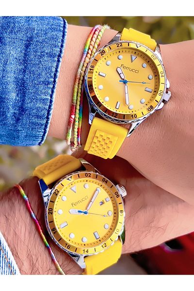 Ferrucci FERRUCCİ SILICONE CORD CALENDAR LOVER COUPLE WRISTWATCH+LUCK BRACELET WITH GIFT