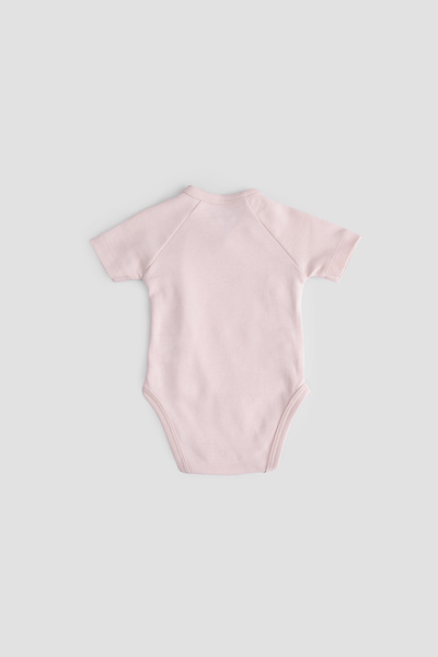 Little Gusto Organic Cotton Hello World Short Sleeve Pink Double Breasted Bodysuit