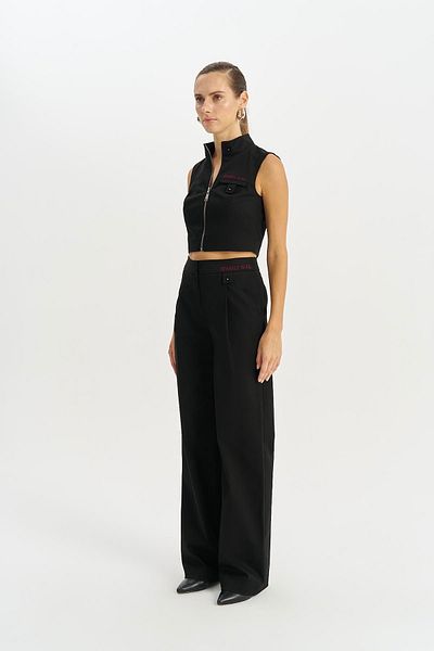 Naar Pantaloni negri cu talie înaltă, cu tăietură relaxată, plisate, cu picioare largi NAAR91231-BLACK
