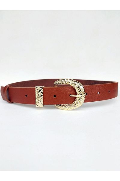 Kemerix 100% Genuine Leather Women's Belt with Gold Suit Buckle