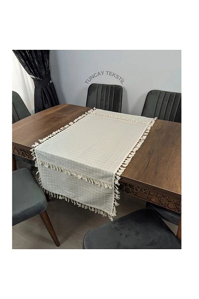 TUNCAY TEKSTİL Κρόσια Runner με φούντα Pompom - Ranır Cover Buldan Handwork Linen Monika Επιτραπέζιο Κάλυμμα 50x200