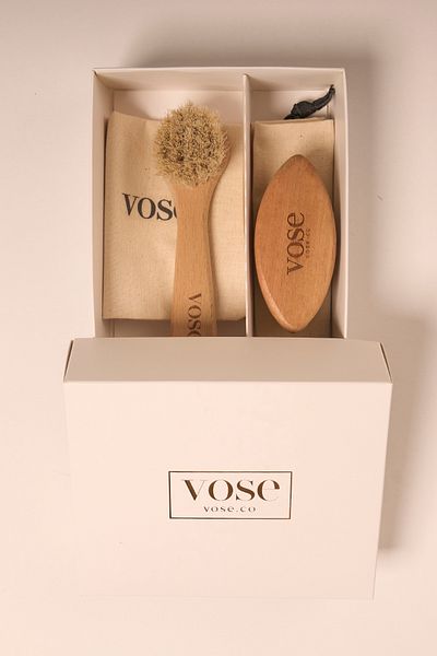 Vose Set of 2 Natural Horsehair Facial Brush + Nail Brush (Cactus)