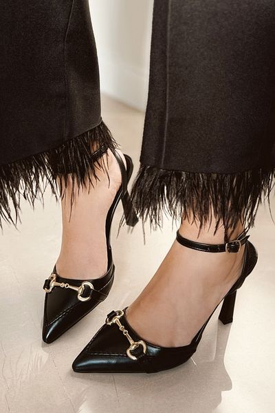 POLKA STORE Venus Pointed Toe Back Open Stiletto Strap Evening Dress Heeled Women's Shoes