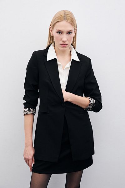 Sateen Μονό Γιακά Κλασικό Μπουφάν - Μαύρο