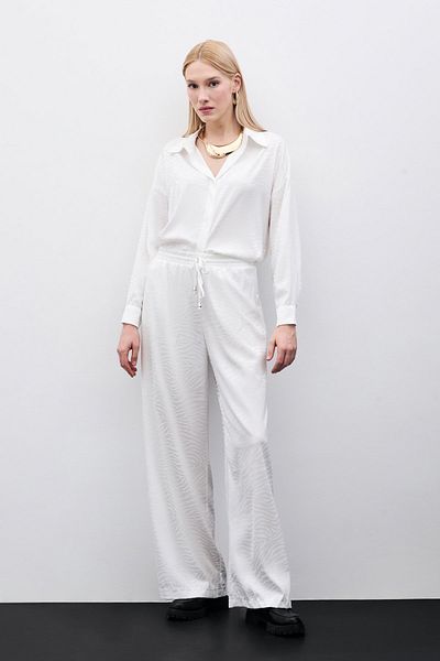 Sateen EKRU Zebra Patterned Loose Trousers