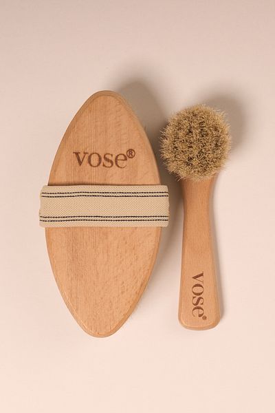 Vose Set of 2 Natural Horsehair Cellulite (Vanilla) + Face Brush