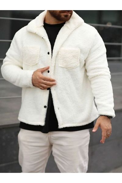 Gameyal Unisex White Plush Fleece Cardigan