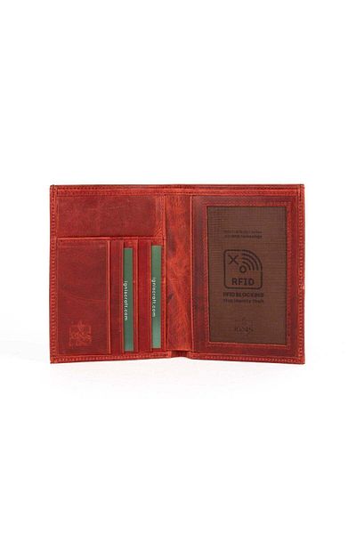 Ignis Craft Red Genuine Leather Rfid Passport Wallet - Minimalist Voyager Carnelian