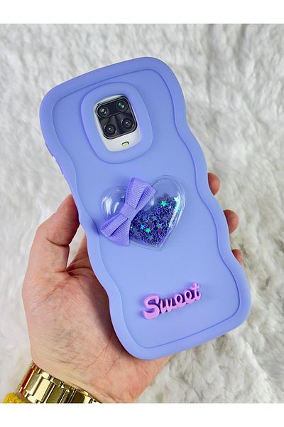 Vip Case حافظة سويتي مموجة فضية اللون مع تفاصيل شريط قلب ملون متوافقة مع هاتف Xiaomi Redmi Note 9 Pro و9S