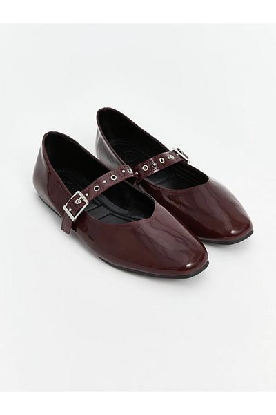 LC Waikiki Balerini de damă LCW STEPS cu aspect de piele burgundă cu detaliu cu cataramă