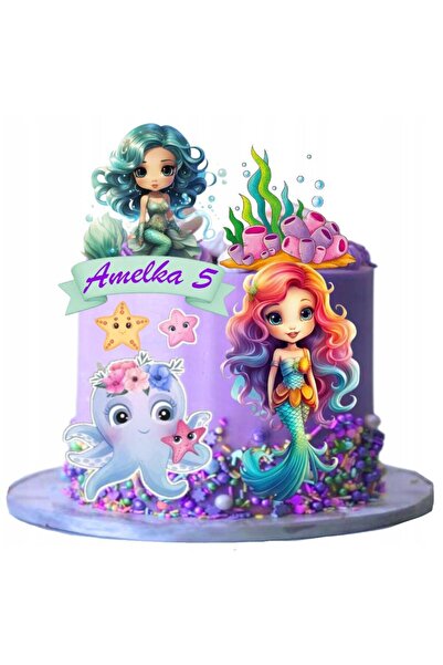 hediyehobihersey Yeni Model Deniz Kızı Şekerli Kağıda Baskı Yenilebilir Kağıt Pasta Baskısı (İSİM İÇİN MSJ ATINIZ)