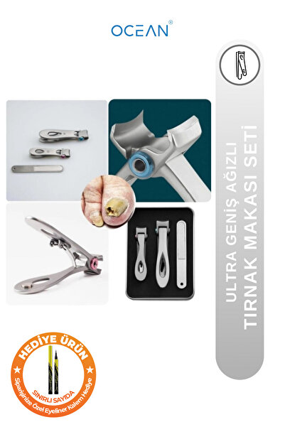 Ocean Ultra Geniş Ağızlı Paslanmaz Tırnak Makası Seti (KALIN,MANTARLI,SERT TIRNAKLAR İÇİN)