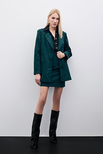 Sateen Kısa Süet Etek - Zümrüt