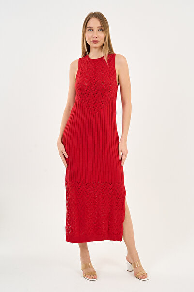 ALEXANDERGARDI Rochie lungă din tricot cu bretele ajurate - Detaliu cu fante ...