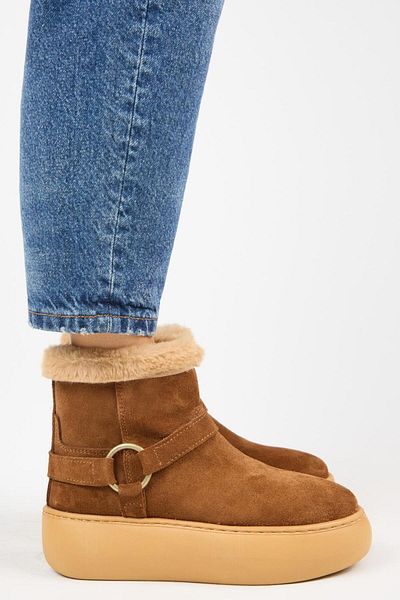 Manijero Caterina Women's Genuine Leather Tan Boots with Fur Inside and Belt
