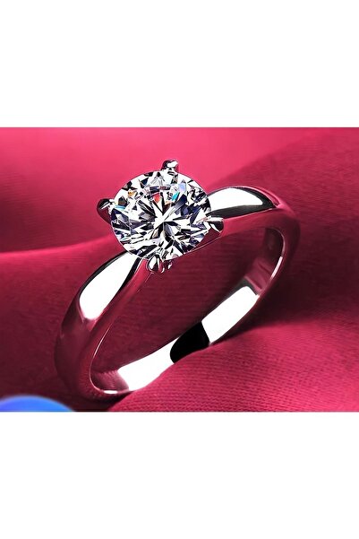 BESKAR 18k Beyaz Altın Kaplamalı Elmas Montür Laboratuvar Pırlantası 2.00 Karat Tektaş Yüzük