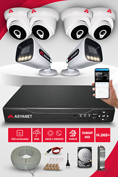 asyanet 6 Kameralı 4 İç 2 Dış Ortam Kamera Seti 320 Gb Hdd Full Hd Gece Görüş...