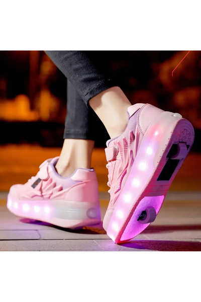 Genel Markalar Unisex Led ışıklı tekerlekli paten ayakkabı Pembe-30