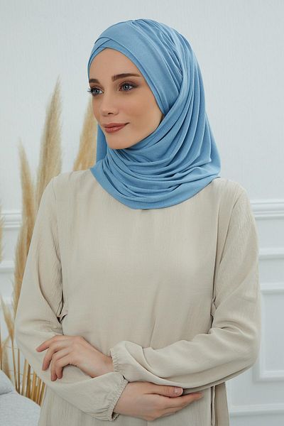 Aisha's Design شال قطني ممشط عملي - زخرفة أمامية متقاطعة ورباط، cps-45، cps-45