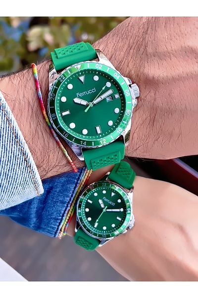 Ferrucci FERRUCCİ SILICONE CORD CALENDAR LOVER COUPLE WRISTWATCH+LUCK BRACELET WITH GIFT