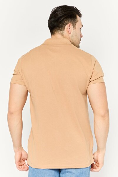 Cerruti 1881 Men Regular Fit Embroidered Logo Short Sleeves Polo, Light Brown