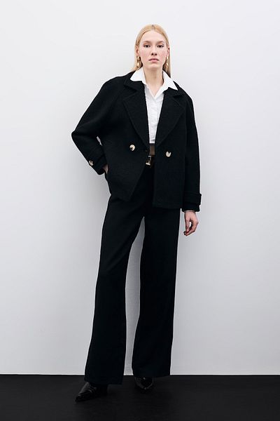 Sateen Black Boucle - Short Coat Design