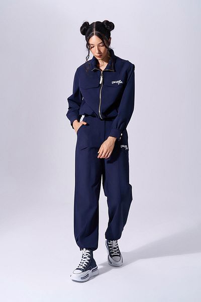 Naar Pantaloni țesuți pentru femei cu talie înaltă, albastru marin - Casual confortabil NAAR91206-DARK BLUE