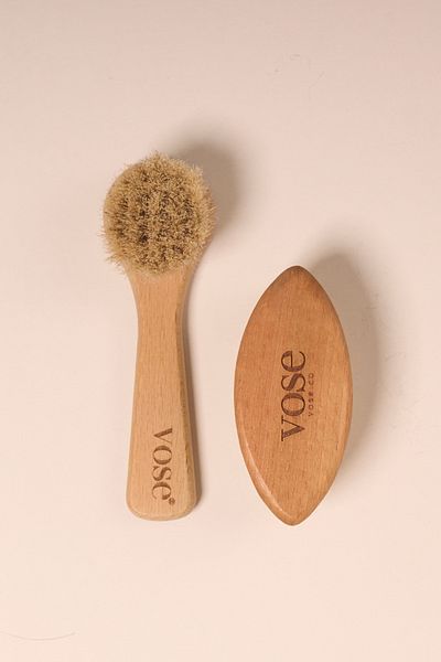 Vose Set of 2 Natural Horsehair Facial Brush + Nail Brush (Cactus)