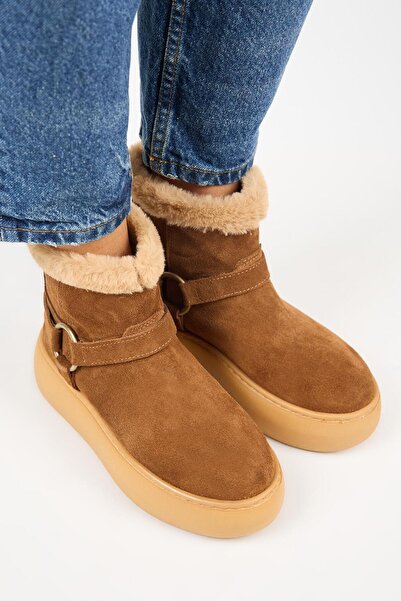 Manijero Caterina Kadın Hakiki Deri İçi Kürklü Kuşaklı Taba Bot