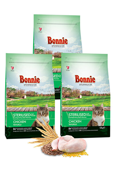Bonnie Kısırlaştırılmış Tavuklu Kedi Maması 1,5 Kg X 3 Adet