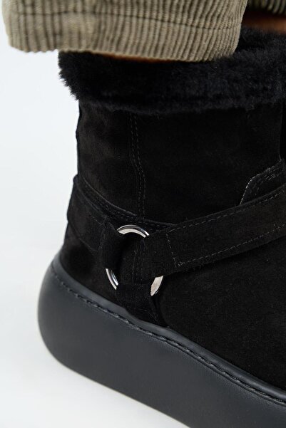 Manijero Caterina Kadın Hakiki Deri İçi Kürklü Kuşaklı Siyah Bot