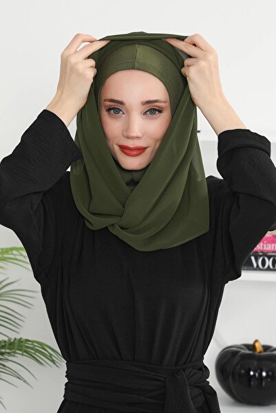 Aisha's Design Σάλι από χτενισμένο βαμβάκι με εσωτερικό σκελετό από σιφόν, PS-45, Χακί Πράσινο