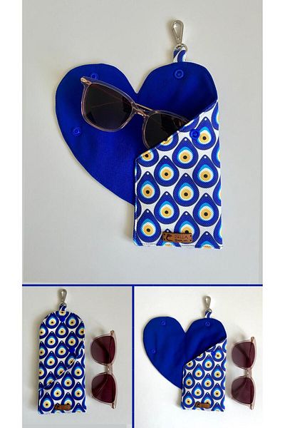 İsella Blue Bead Patterned Heart Glasses Case