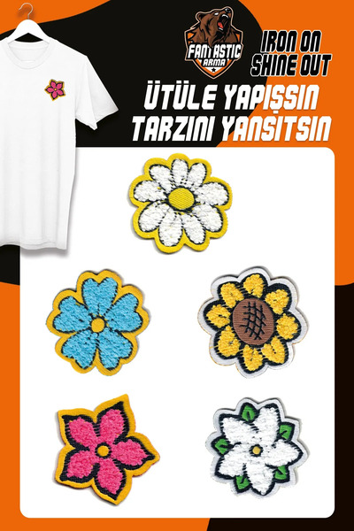 ATMACA TUHAFİYE Model de flori colorate - Set de embleme de pluș pentru călcat, plasture