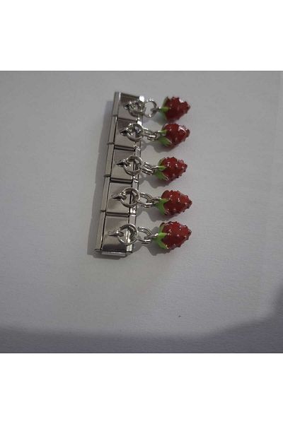 EZE Italian Charm - Strawberry Dangle Steel Bracelet Charm