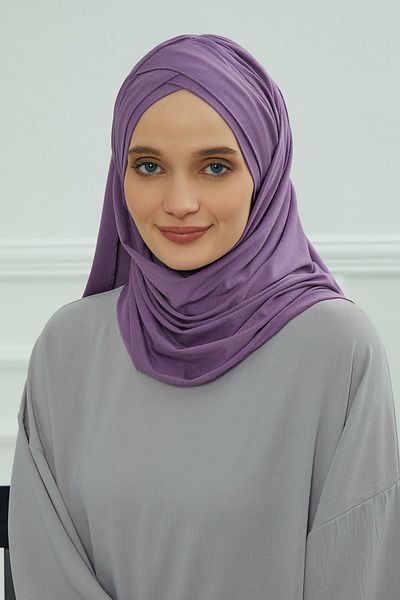 Aisha's Design شال قطني ممشط عملي - زخرفة أمامية متقاطعة ورباط، cps-45، cps-45