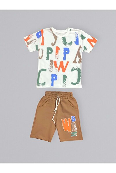 Mnk Baby&Kids Boy's Set - Printed T-Shirt and Shorts M00715 Brown