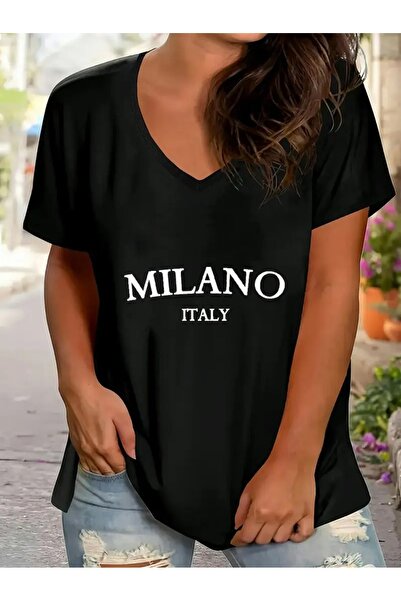 WOODROFFE Γυναικείο μπλουζάκι με λαιμόκοψη σε μαύρο χρώμα