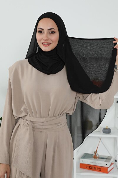 Aisha's Design Veiled Chiffon Shawl,Pc-1,Black