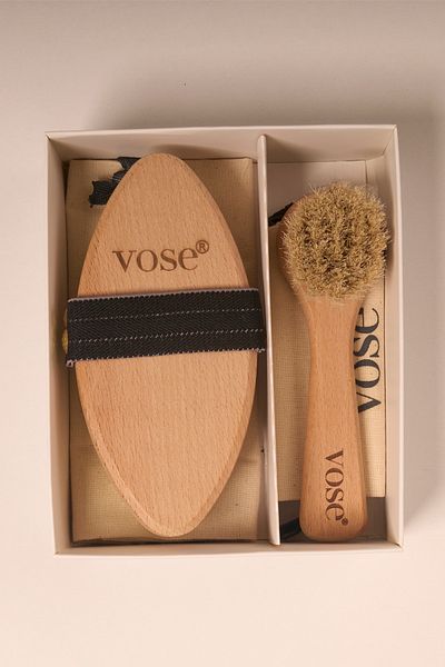 Vose Set of 2 Natural Horsehair Cellulite Black Rose Facial Brush