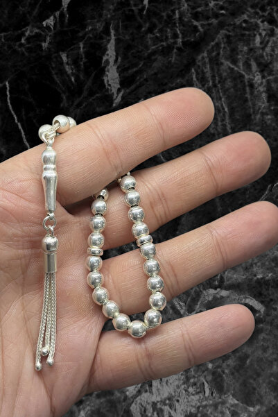 oya silver مسبحة فضية مستديرة مسطحة