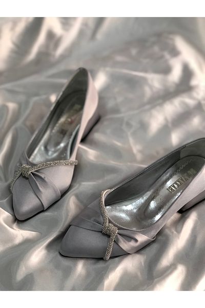 Hg Ayakkabı Nelly Silver Satin Stone Ribbon 4 cm Heel Shoes