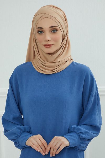 Aisha's Design شال قطني ممشط عملي - زخرفة أمامية متقاطعة ورباط، cps-45، cps-45