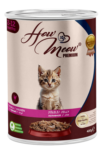 how&meow 12 Adet Jöleli Parça Etli Yavru Kedi Yaş Maması Tavuklu 400 gram
