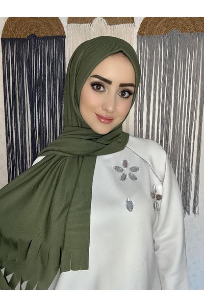 OykumBone Khaki Pleated Ready-Made Shawl
