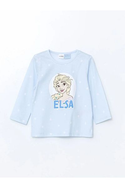 LC Waikiki Set de pijamale pentru fetiță, cu mânecă lungă, cu decolteu, albastru, cu imprimeu Elsa