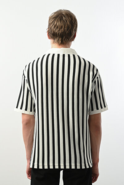 İLKCET MODA V Yaka Çizgili Erkek Oversize T-shirt